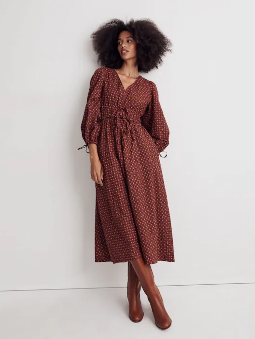 Madewell Sophia Tie-Front Midi Dress Teaberry Floral
